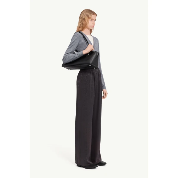 MM6 Maison Margiela Viscose Blend Jacquard Trousers in Black, view 3 | Tailored pants | Coveti