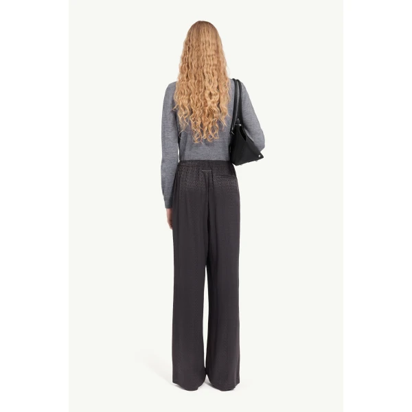 MM6 Maison Margiela Viscose Blend Jacquard Trousers in Black, view 4 | Tailored pants | Coveti