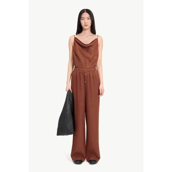 MM6 Maison Margiela Viscose Blend Jacquard Trousers in Light Brown, view 2 | Tailored pants | Coveti
