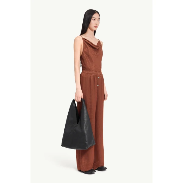 MM6 Maison Margiela Viscose Blend Jacquard Trousers in Light Brown, view 3 | Tailored pants | Coveti