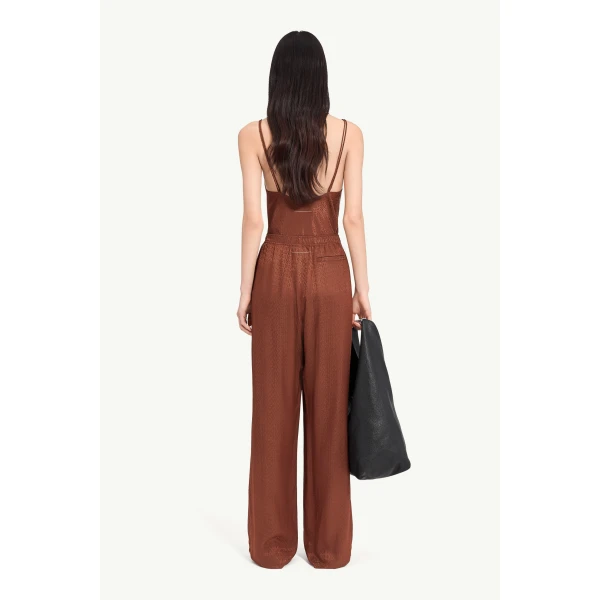 MM6 Maison Margiela Viscose Blend Jacquard Trousers in Light Brown, view 4 | Tailored pants | Coveti