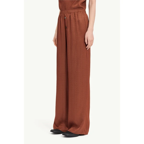 MM6 Maison Margiela Viscose Blend Jacquard Trousers in Light Brown, view 5 | Tailored pants | Coveti