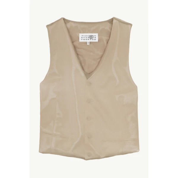 MM6 Maison Margiela Waistcoat in Beige and White, view 6 | Vests | Coveti