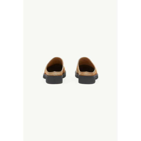 MM6 Maison Margiela Washed Suede Biker Mules in Almond, view 4 | Mules | Coveti