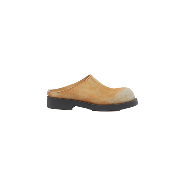 Washed Suede Biker Mules in Almond