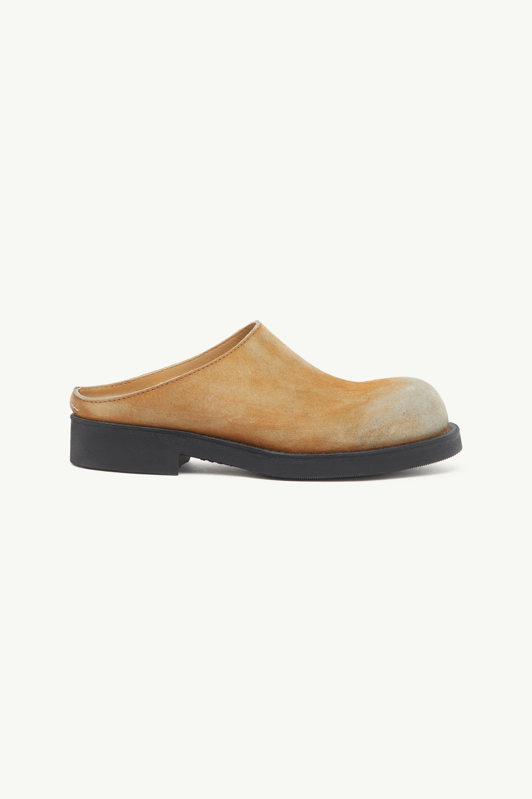 MM6 Maison Margiela Washed Suede Biker Mules in Almond MM6 Maison Margiela Washed Suede Biker Mules in Almond | Mules | Coveti