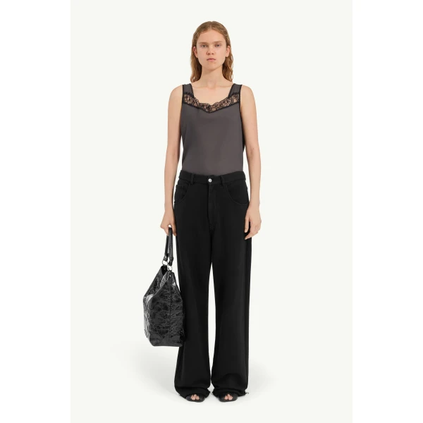 MM6 Maison Margiela Wide-Leg Cotton Trousers in Black, view 2 | Wide leg pants | Coveti