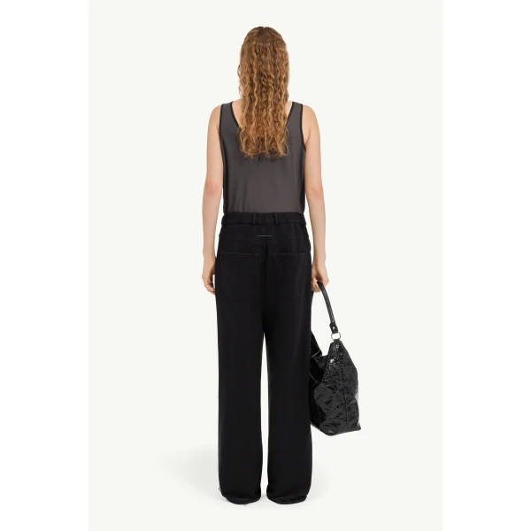 MM6 Maison Margiela Wide-Leg Cotton Trousers in Black, view 4 | Wide leg pants | Coveti