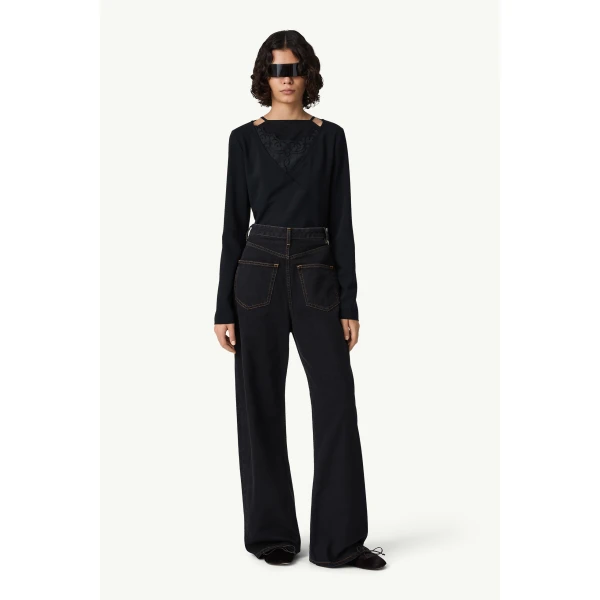 MM6 Maison Margiela Wide-Leg Denim Jeans in Black, view 2 | Denim | Coveti