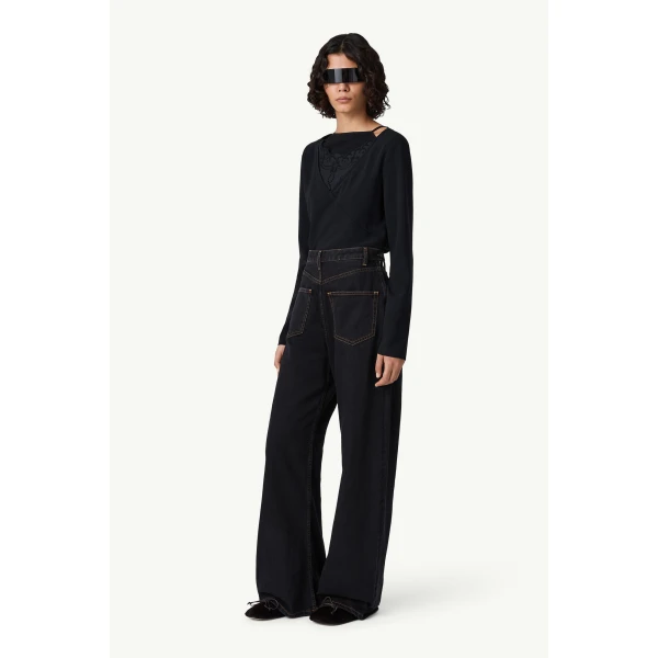 MM6 Maison Margiela Wide-Leg Denim Jeans in Black, view 3 | Denim | Coveti