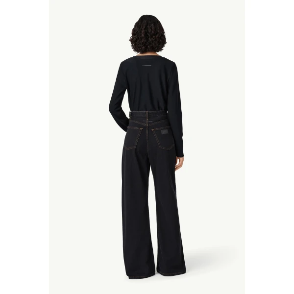 MM6 Maison Margiela Wide-Leg Denim Jeans in Black, view 4 | Denim | Coveti