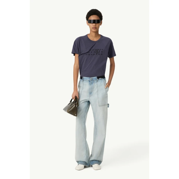 MM6 Maison Margiela Wide-Leg Denim Jeans in Light Blue, view 2 | Denim | Coveti