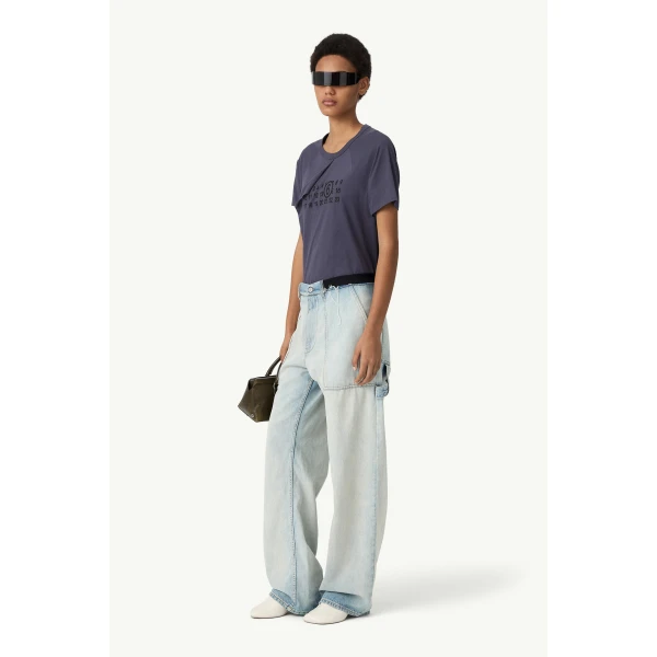MM6 Maison Margiela Wide-Leg Denim Jeans in Light Blue, view 3 | Denim | Coveti