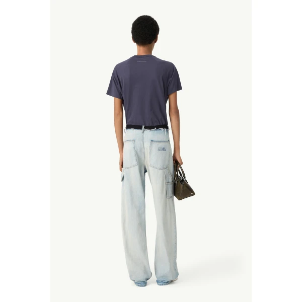MM6 Maison Margiela Wide-Leg Denim Jeans in Light Blue, view 4 | Denim | Coveti