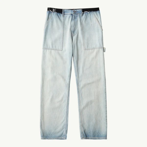 Wide-Leg Denim Jeans in Light Blue