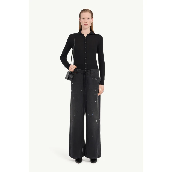 MM6 Maison Margiela Wide-Leg Jeans in Black, view 2 | Denim | Coveti