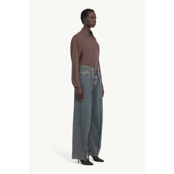 MM6 Maison Margiela Wide-Leg Jeans in Light Grey, view 3 | Denim | Coveti