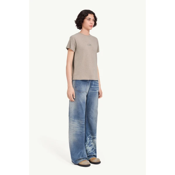 MM6 Maison Margiela Wool Blend Rib Jersey T-Shirt in Taupe, view 3 | T-shirts | Coveti