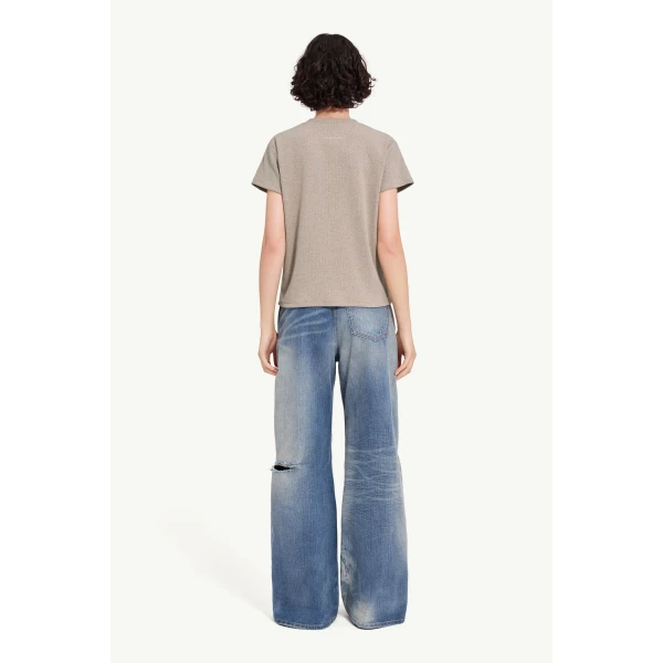 MM6 Maison Margiela Wool Blend Rib Jersey T-Shirt in Taupe, view 4 | T-shirts | Coveti