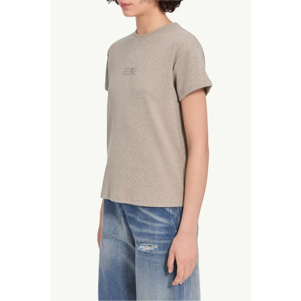 MM6 Maison Margiela Wool Blend Rib Jersey T-Shirt in Taupe, view 5 | T-shirts | Coveti