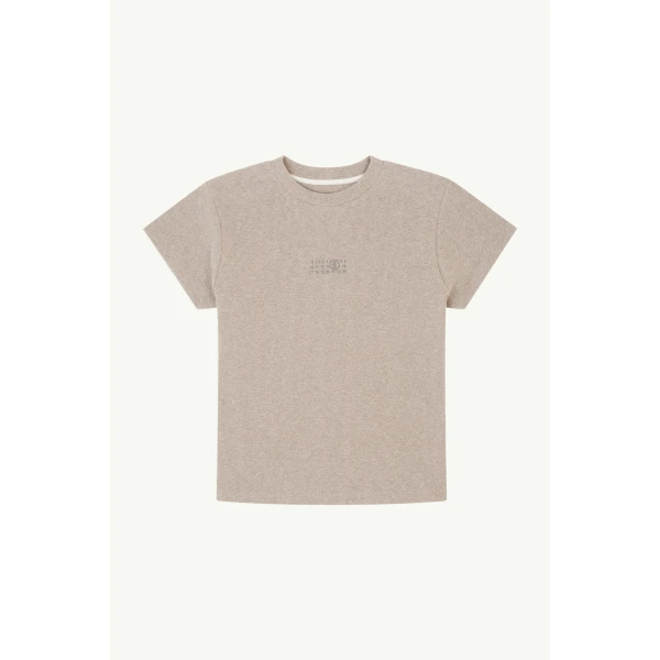 MM6 Maison Margiela Wool Blend Rib Jersey T-Shirt in Taupe, view 6 | T-shirts | Coveti