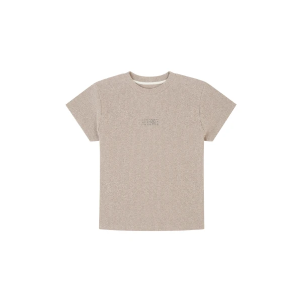 MM6 Maison Margiela Wool Blend Rib Jersey T-Shirt in Taupe | T-shirts | Coveti
