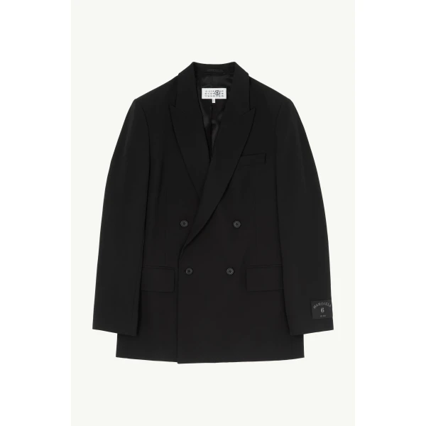 MM6 Maison Margiela Wool Blend Suit Jacket in Black, view 6 | Blazers | Coveti