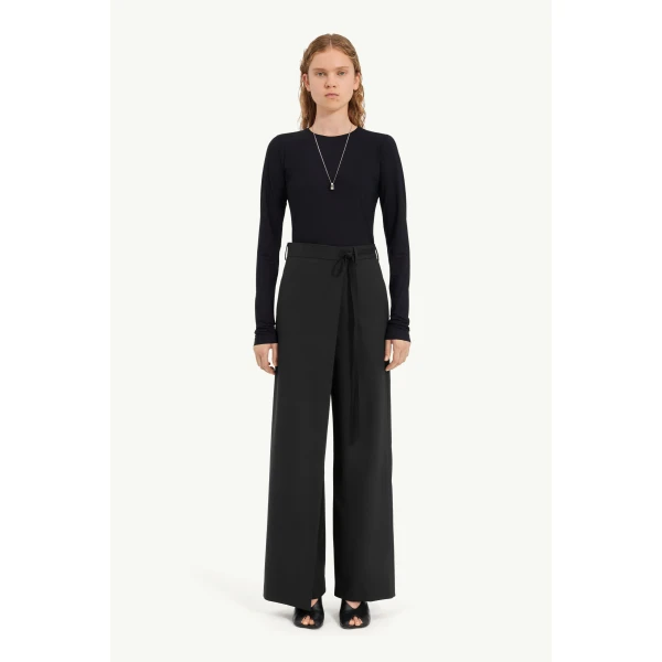 MM6 Maison Margiela Wool-Blend Trousers in Black, view 2 | Tailored pants | Coveti