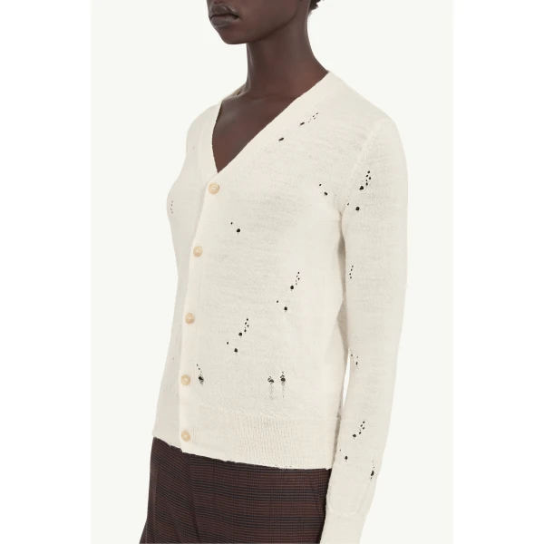 MM6 Maison Margiela Wool Cardigan in White, view 5 | Cardigan | Coveti