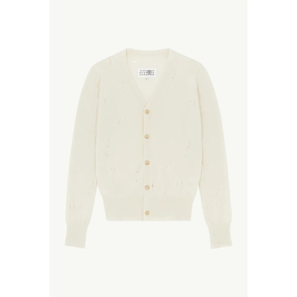 MM6 Maison Margiela Wool Cardigan in White, view 6 | Cardigan | Coveti
