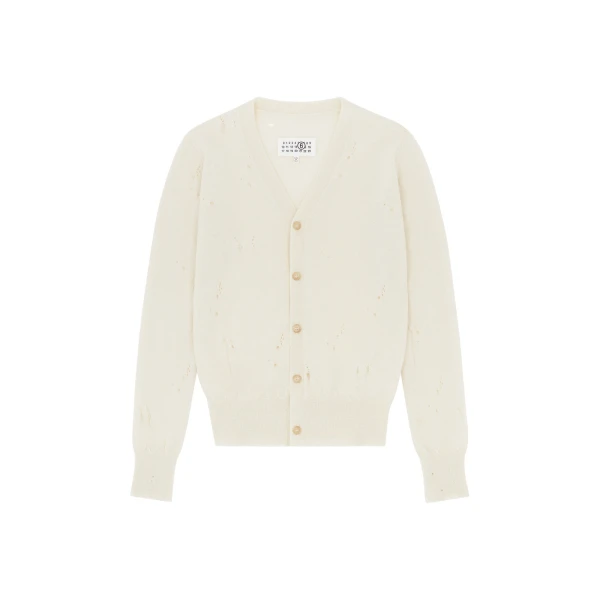 MM6 Maison Margiela Wool Cardigan in White | Cardigan | Coveti