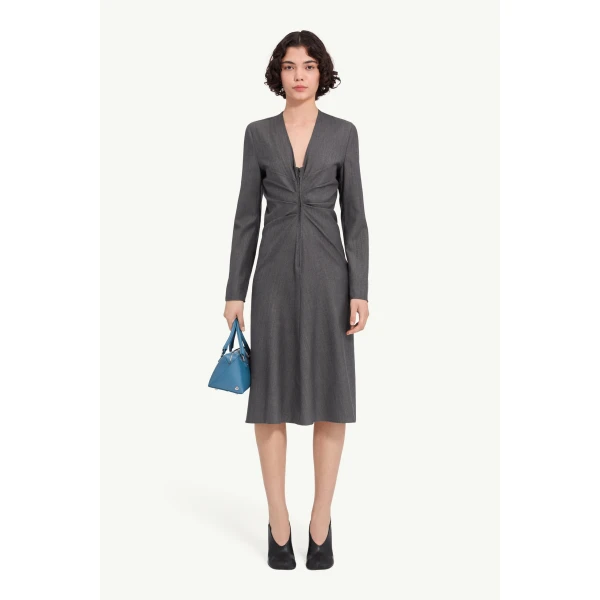 MM6 Maison Margiela Wool Cotton Tailoring Dress in Grey, view 2 | Midi Dresses | Coveti