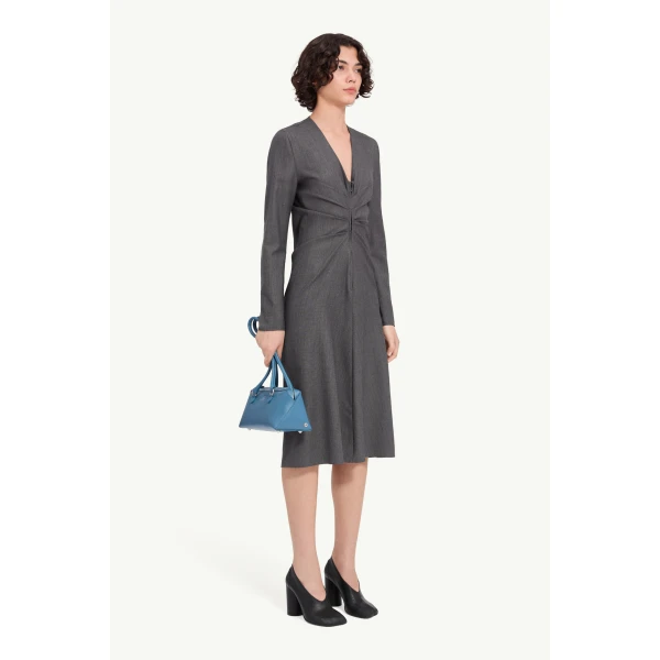 MM6 Maison Margiela Wool Cotton Tailoring Dress in Grey, view 3 | Midi Dresses | Coveti