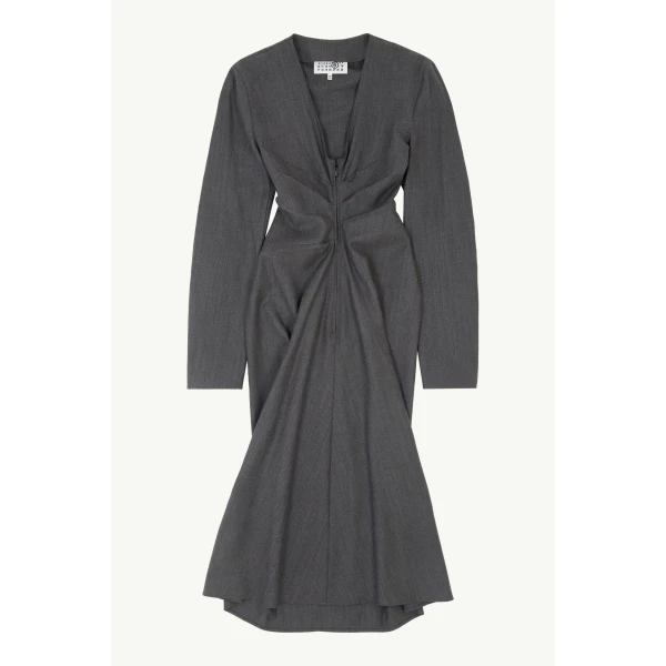 MM6 Maison Margiela Wool Cotton Tailoring Dress in Grey, view 6 | Midi Dresses | Coveti