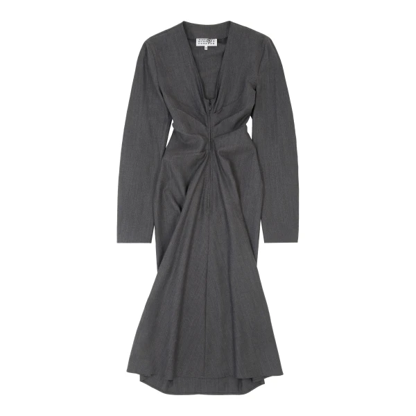 Wool Cotton Tailoring Dress in Grey