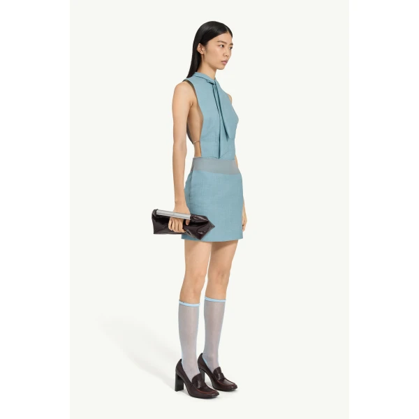 MM6 Maison Margiela Wool Mini Skirt in Blue, view 3 | Mini Skirts | Coveti
