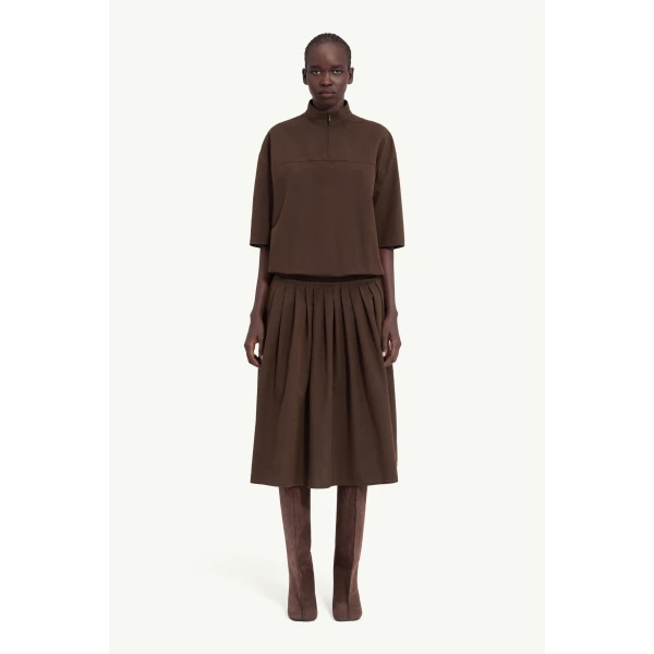 MM6 Maison Margiela Wool Shirting Shirt Dress in Brown, view 2 | Shirtdress | Coveti