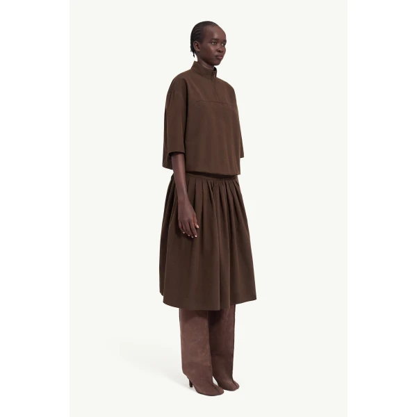 MM6 Maison Margiela Wool Shirting Shirt Dress in Brown, view 3 | Shirtdress | Coveti