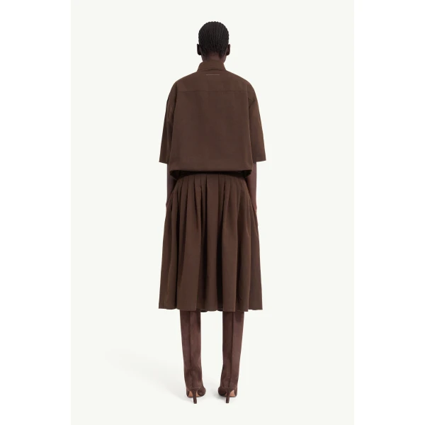 MM6 Maison Margiela Wool Shirting Shirt Dress in Brown, view 4 | Shirtdress | Coveti