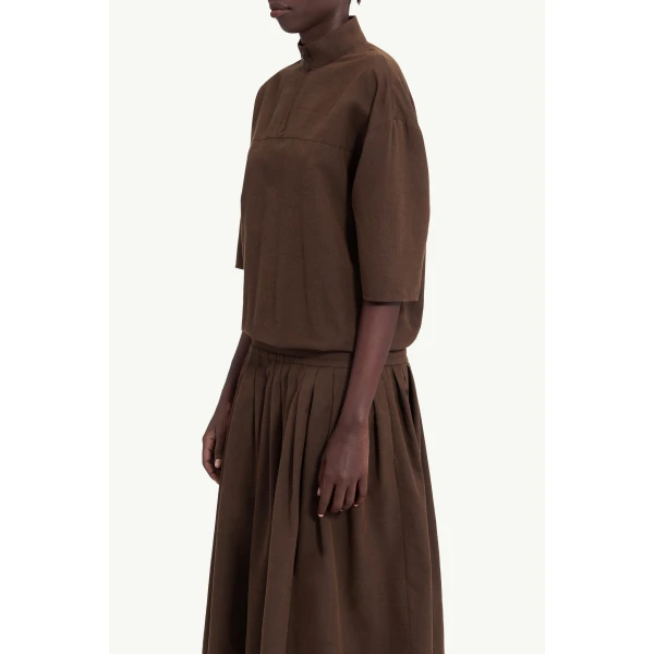 MM6 Maison Margiela Wool Shirting Shirt Dress in Brown, view 5 | Shirtdress | Coveti