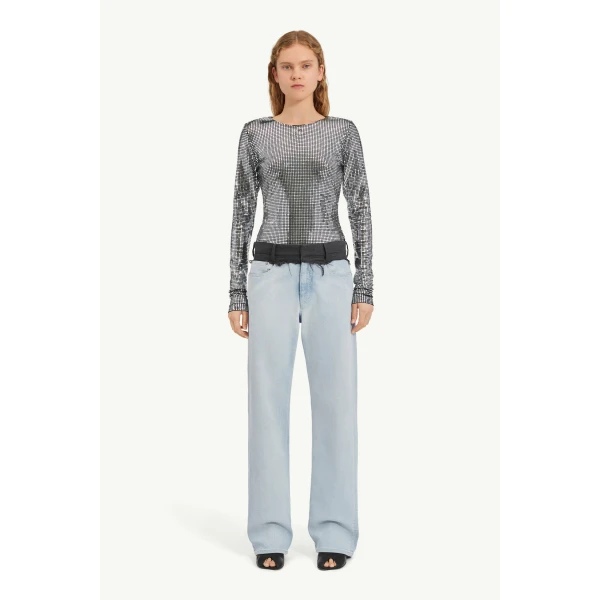 MM6 Maison Margiela Wool-Waistband Straight-Leg Jeans in Light Blue, view 2 | Denim | Coveti
