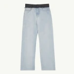 MM6 Maison Margiela Wool-Waistband Straight-Leg Jeans in Light Blue | Denim | Coveti