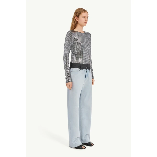 MM6 Maison Margiela Wool-Waistband Straight-Leg Jeans in Light Blue, view 3 | Denim | Coveti