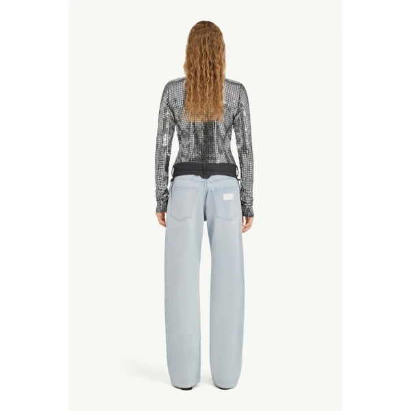 MM6 Maison Margiela Wool-Waistband Straight-Leg Jeans in Light Blue, view 4 | Denim | Coveti
