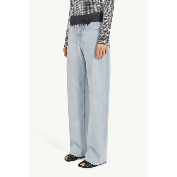 MM6 Maison Margiela Wool-Waistband Straight-Leg Jeans in Light Blue, view 5 | Denim | Coveti