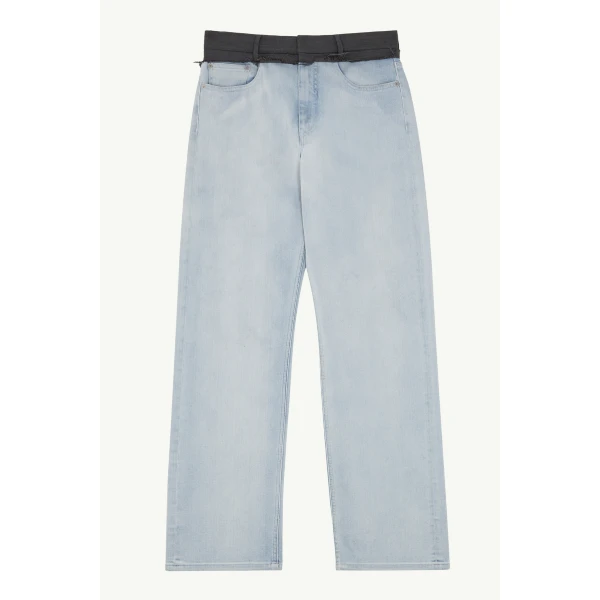 MM6 Maison Margiela Wool-Waistband Straight-Leg Jeans in Light Blue, view 6 | Denim | Coveti