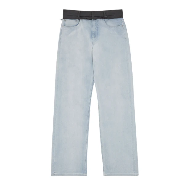 Wool-Waistband Straight-Leg Jeans in Light Blue
