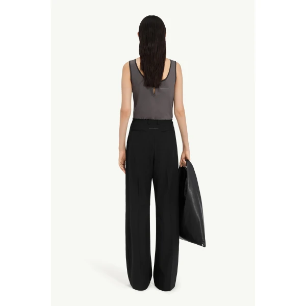 MM6 Maison Margiela Wool Wide-Leg Trousers in Black, view 4 | Wide leg pants | Coveti