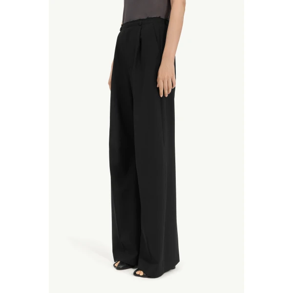 MM6 Maison Margiela Wool Wide-Leg Trousers in Black, view 5 | Wide leg pants | Coveti