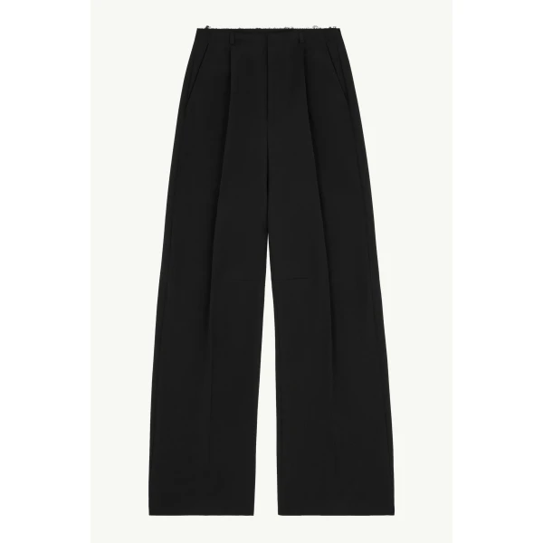 MM6 Maison Margiela Wool Wide-Leg Trousers in Black, view 6 | Wide leg pants | Coveti